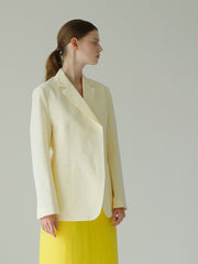 Tailored Linen Blazer Shirt With Waist Tie And Notched Lapel