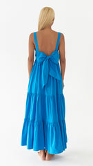 Sleeveless Linen Tiered Maxi Dress with Open Back Bow Detail
