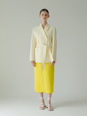 Tailored Linen Blazer Shirt With Waist Tie And Notched Lapel