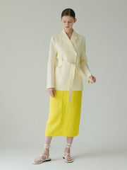 Tailored Linen Blazer Shirt With Waist Tie And Notched Lapel