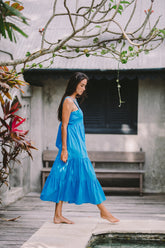 Sleeveless Linen Tiered Maxi Dress with Open Back Bow Detail