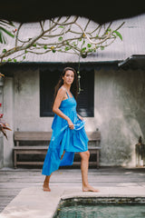 Sleeveless Linen Tiered Maxi Dress with Open Back Bow Detail