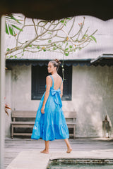 Sleeveless Linen Tiered Maxi Dress with Open Back Bow Detail