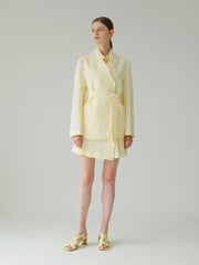 Tailored Linen Short Skirt For Women - High-Waisted A-Line Linen Skirt With Overlap Detail