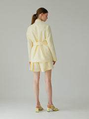 Tailored Linen Blazer with Waist Tie and Oversized Patch Pockets