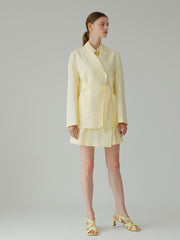 Tailored Linen Short Skirt For Women - High-Waisted A-Line Linen Skirt With Overlap Detail