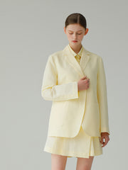 Tailored Linen Short Skirt For Women - High-Waisted A-Line Linen Skirt With Overlap Detail