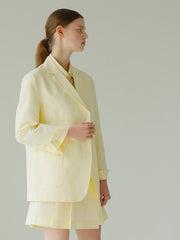 Tailored Linen Blazer with Waist Tie and Oversized Patch Pockets