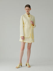 Tailored Linen Short Skirt For Women - High-Waisted A-Line Linen Skirt With Overlap Detail