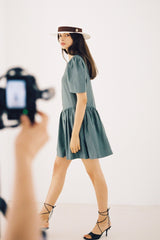 Linen Midi Dress With Wide Collar Neckline, Front Button Detailing, And Sleeveless Design