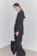 Tailored Linen Blazer for Women with Belted Waist and Structured Shoulders – Elegant Fit