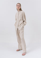 High-Waisted Wide-Leg Linen Pants With Tailored Silhouette And Full-Length Relaxed Fit