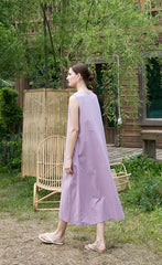 Sleeveless A-Line Linen Midi Dress with Clean Seams and Flowy Silhouette for Women