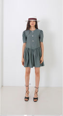 Linen Midi Dress With Wide Collar Neckline, Front Button Detailing, And Sleeveless Design