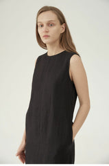 Sleeveless Linen Midi Dress with Minimalist Silhouette and Back Zipper Closure for Women