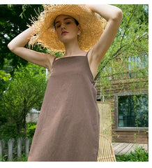 Sleeveless Linen Midi Dress With Adjustable Straps And Relaxed Fit For Breathable Summer Style