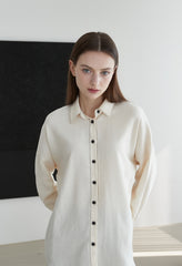 Tailored Linen Shirt With Contrast Buttons And Relaxed Fit For Refined Minimalist Wardrobe Styling