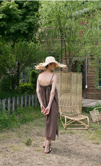 Sleeveless Linen Midi Dress With Adjustable Straps And Relaxed Fit For Breathable Summer Style