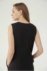 Sleeveless Linen Midi Dress with Minimalist Silhouette and Back Zipper Closure for Women