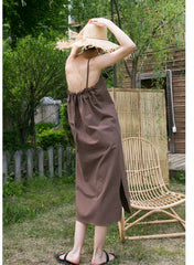 Sleeveless Linen Midi Dress With Adjustable Straps And Relaxed Fit For Breathable Summer Style