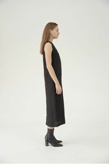Sleeveless Linen Midi Dress with Minimalist Silhouette and Back Zipper Closure for Women