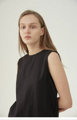 Sleeveless Linen Midi Dress with Minimalist Silhouette and Back Zipper Closure for Women