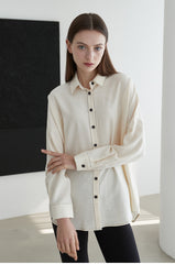 Tailored Linen Shirt With Contrast Buttons And Relaxed Fit For Refined Minimalist Wardrobe Styling