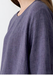 Relaxed Fit Linen Midi Dress for Women with Short Sleeves and Side Slits