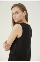 Sleeveless Linen Midi Dress with Minimalist Silhouette and Back Zipper Closure for Women