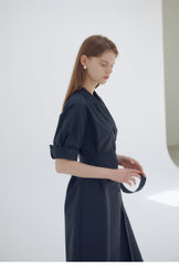 Elegant Wrap-Style Midi Dress in Lightweight Linen with Belted Waist and Relaxed Sleeves