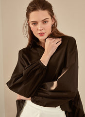 Statement Pleated-Back Shirt in Crisp Cotton Poplin With Voluminous Silhouette and Pointed Collar