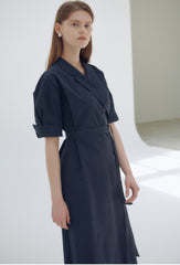 Elegant Wrap-Style Midi Dress in Lightweight Linen with Belted Waist and Relaxed Sleeves