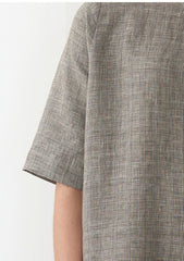 Relaxed Fit Linen Blouse for Women with Short Sleeves and Round Neckline – Summer Essential