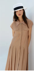 Linen Midi Dress With Square Neckline, Gathered Waist, And Puff Sleeves For Romantic Flair