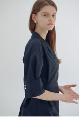 Elegant Wrap-Style Midi Dress in Lightweight Linen with Belted Waist and Relaxed Sleeves