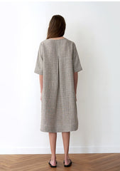 Relaxed Fit Linen Blouse for Women with Short Sleeves and Round Neckline – Summer Essential