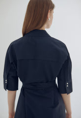 Elegant Wrap-Style Midi Dress in Lightweight Linen with Belted Waist and Relaxed Sleeves