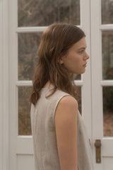 Sleeveless Relaxed Fit Linen Midi Dress with Back Slit and Minimalist Silhouette