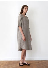 Relaxed Fit Linen Blouse for Women with Short Sleeves and Round Neckline – Summer Essential