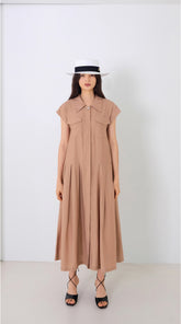 Linen Midi Dress With Square Neckline, Gathered Waist, And Puff Sleeves For Romantic Flair