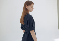 Elegant Wrap-Style Midi Dress in Lightweight Linen with Belted Waist and Relaxed Sleeves