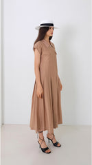 Linen Midi Dress With Square Neckline, Gathered Waist, And Puff Sleeves For Romantic Flair