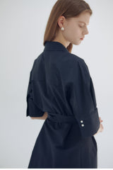 Elegant Wrap-Style Midi Dress in Lightweight Linen with Belted Waist and Relaxed Sleeves