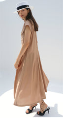 Linen Midi Dress With Square Neckline, Gathered Waist, And Puff Sleeves For Romantic Flair
