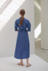 Elegant Wrap Midi Dress in Breathable Pure Linen with Belted Waist and Notched Collar
