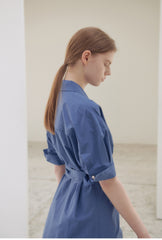 Elegant Wrap Midi Dress in Breathable Pure Linen with Belted Waist and Notched Collar