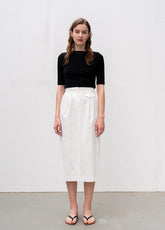High-Waisted Midi Linen Skirt with Tailored Pleats and Back Vent for Elegant Everyday Style