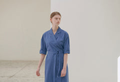Elegant Wrap Midi Dress in Breathable Pure Linen with Belted Waist and Notched Collar