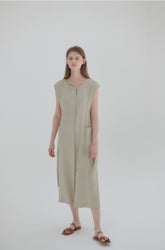 Wrap-Front Linen Midi Dress with Belted Waist and Kimono Sleeves for Elegant Comfort