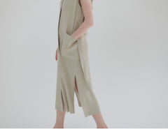 Wrap-Front Linen Midi Dress with Belted Waist and Kimono Sleeves for Elegant Comfort